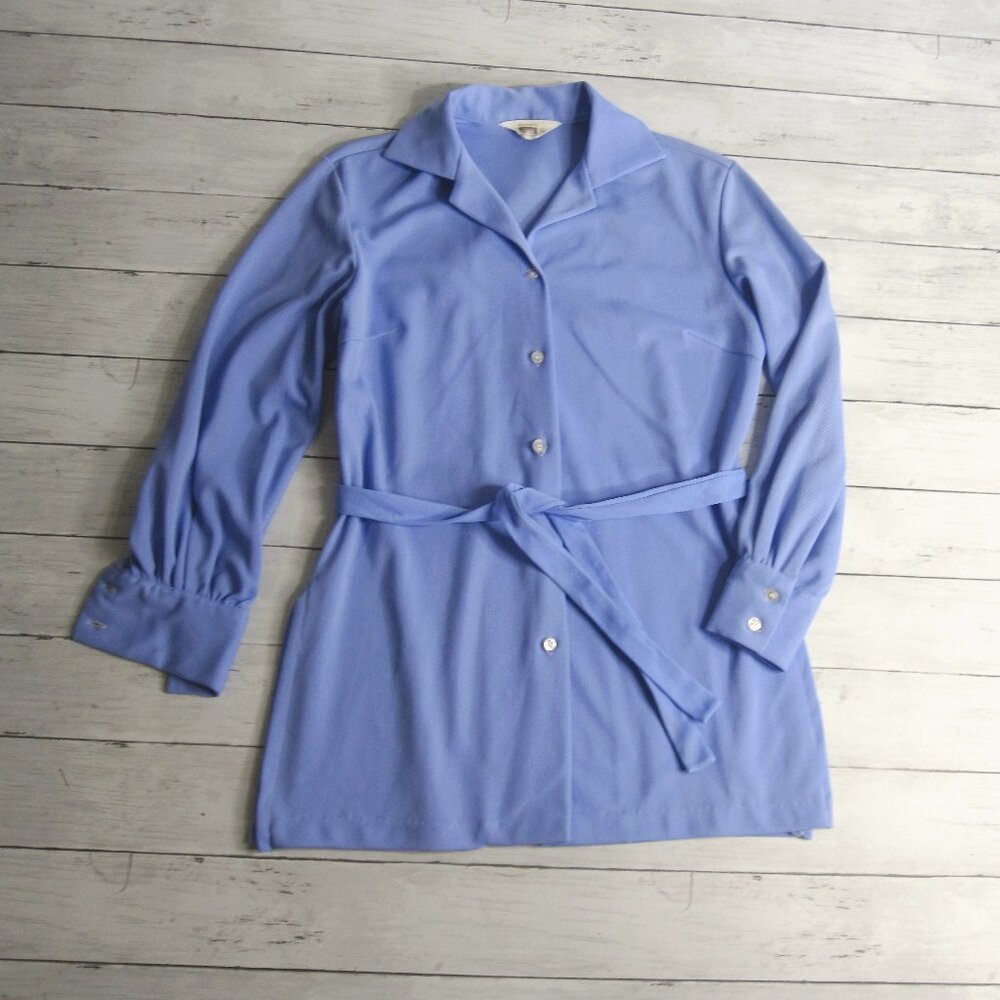Montgomery Ward Vintage Women's Purple Tunic Top Size 36 M Belted 70's 80's